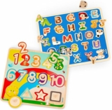 Set of 2 Battat Wooden Alphabet & Number Puzzle