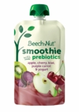 12-Pack Beech-Nut Toddler Smoothies with Prebiotics, Apple Cherry Kiwi Purple Carrot & Yogurt Baby & Toddler Food Pouches, 3.5 oz