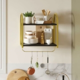 2 Tier Floating Shelves for Wall with Towel Bar and Hooks