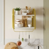 2 Tier Floating Shelves for Wall with Gold Metal Towel Bar and Hooks