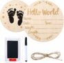 Baby Birth Announcement Wooden Hello World with Ink Pad, Twine, & Marker