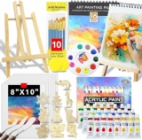 59 Packs Art Supplies Kit with Canvas×6, Easel×1, 24 Colors Acrylic Paints, 10 Brushes, Etc, Premium Paint Kit