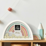 Kate Aspen Boho Baby Shower Guest Book Alternative Rainbow Frame with 30 Wooden Clouds