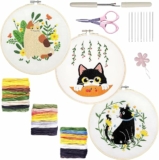 3 Sets Embroidery Kit with Embroidery Fabric & Pattern (Cats)