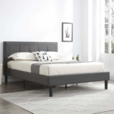 Boston Upholstered Platform Bed, Headboard and Wood Frame with Wood Slat Support, Full Size