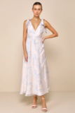 Women’s Breathtaking Charm Blush and Blue Floral Tie-Strap Maxi Dress