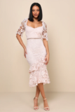 Women’s Briarwood Blush Pink Lace Ruffled Midi Dress