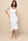 Women’s Briarwood White Lace Ruffled Midi Dress