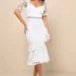 Women’s Delightful Bliss White Mesh Swiss Dot Strapless Midi Dress