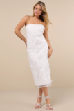 Brilliant Arrival White Strapless Sequin Midi Dress
