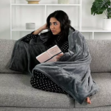 Brookstone Heated Cozy Throw Gray Plush