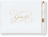 C.R. Gibson White and Gold Guest Book For 500 Guests, Pen Included 9.75” W x 7” H