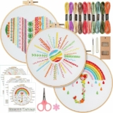 3 Sets Embroidery Beginners Kits with Hoop, Threads, Needles, & Tools