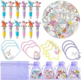 24-Set  Unicorn Stationery Party Gift (Includes 4-in-1 Ballpoint Pen, Sticky Note, Sticker, & Organza Bag)