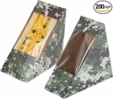 200-Pack Cafe Vision 4.8 x 2.8 Inch Sandwich Wedge Paper Boxes w/ Window, Medium Size