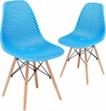 2-Pack Dining Mid Century Modern Hollow Back Design Plastic Shell Armless Side Chair with Beech Wood Legs