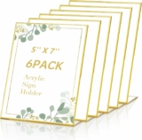 6-Pack Acrylic Table Sign Holder, 5×7 Gold Frame