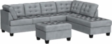 Casa Andrea Milano 3 Piece Modern Tufted Micro Suede L Shaped Sectional Sofa Couch with Reversible Chaise & Ottoman