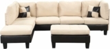 Casa Andrea Milano Modern 3 Piece Microfiber and Faux Leather L Shaped Sectional Sofa with Reversible Chaise & Ottoman