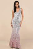Cecina Silver Ombre Sequin Sleeveless Maxi Dress