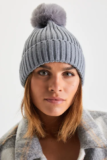 Chalet Charisma Grey Ribbed Pom Pom Beanie