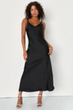 Women’s Chic Entrance Black Satin Backless Slip Maxi Dress