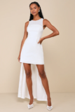 Chic Flourish White Rosette Train Mini Dress