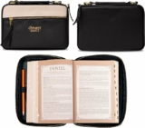 Women’s Vegan Leather Fashion Bible Cover: Amazing Grace – Inspirational Zipper Water-Resistant Protective Carry Case w/Tassel, Pockets & Pen Loops