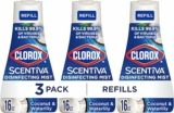 3-Pack Clorox Scentiva Disinfecting Mist, Coconut and Waterlily, Refill, 16 Fluid Ounces Each