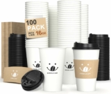 100 pack To Go Coffee Cups with Lids, 16 fl oz