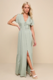 Women’s Completely In Love Sage Green Swiss Dot Button-Front Maxi Dress