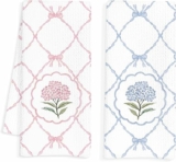 Set of 2 Coquette Bow Hydrangea Floral Kitchen Towels