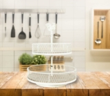 Creative Co-Op 2-Tier Wood & Metal Round Trays with Rooster Top