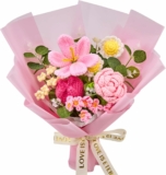 Crochet Flower Bouquet of Crochet Tulips, Roses, Daisy, Forget-me-not Crochet Flowers