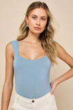 Women’s Cute Possibilities Light Blue Square-Neck Sleeveless Bodysuit