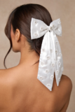 Cynthia White Satin Pearl Bow Hair Clip