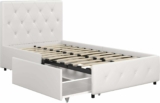 DHP Dakota Upholstered Platform Bed with Underbed Storage Drawers and Diamond Button Tufted Headboard and Footboard, Twin