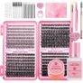 DIY Lash Clusters Kit 2 Weeks Lasting Strong Hold Fluffy Lash Extension Kit with Tweezers Remover Eyelash Adhesive