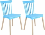 2-Pack Armless Modern Plastic Dining Chairs with Wood Legs