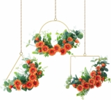 Set of 3 Artificial Orange Flower Wreath Eucalypts Leaves with Metal Hanger