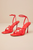 D’Amelio Footwear Women’s Dalilah Coral Red Ankle Strap High Heel Sandals