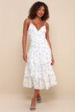 Women’s Darling Attraction Ivory Floral Embroidered Tiered Midi Dress