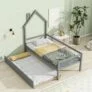 Twin House Wooden Bedframe with Trundle