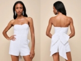 Women’s Dazzling Muse White Sequin Bow Strapless Romper