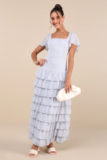 Delightful Favorite Light Blue Eyelet Tiered Maxi Dress