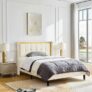 Velvet Fabric Platform Bed with Upholstered Headboard and Slat Support, Full Size