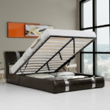 Full Size Upholstered Platform Hydraulic Bed Frame with Wood Slats