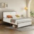 Velvet Fabric Platform Bed with Upholstered Headboard and Slat Support, Full Size