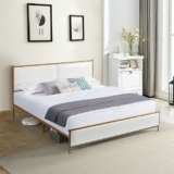 Upholstered King Size Platform Bed Frame, with Headboard and Strong Wooden Slats Metal Bed Frames