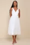 Women’s Dreamy Presence White Tulle Floral Applique Bow Midi Dress